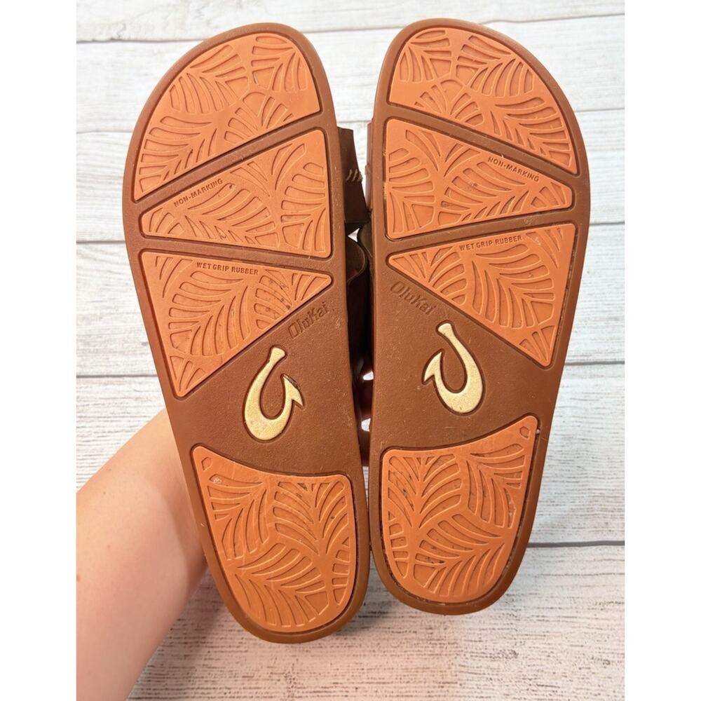 OluKai Women’s Kipe'a Olu Sandals Beige Leather Slide Comfort Slip On Size 11 - Picture 6 of 7